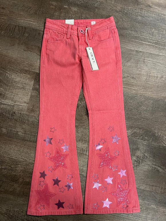 Grace In La Girls Star /Sequins Flair Jeans - Pink    GL61879