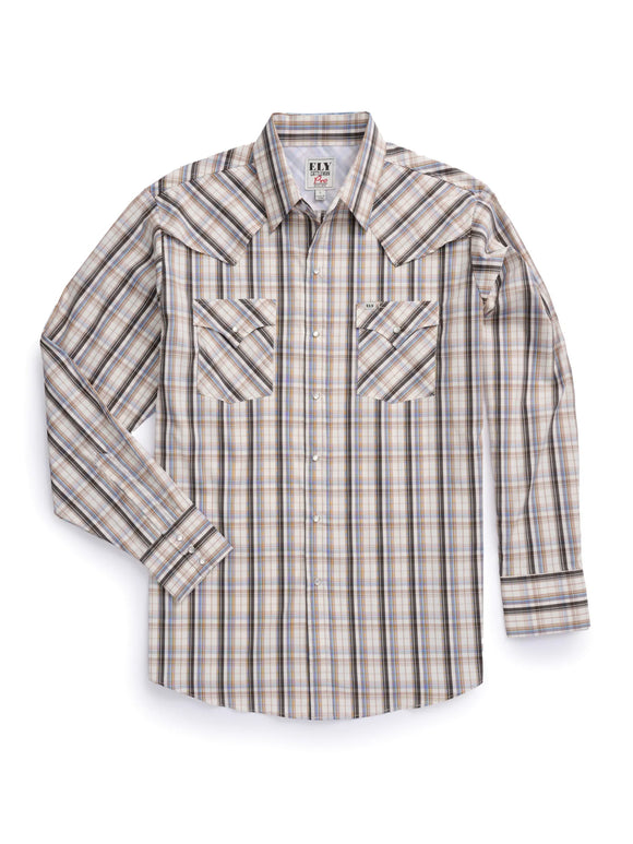 Ely Cattleman Pro Long Sleeve Stretch Vented Western Shirt- Tan Plaid      2024003-TN