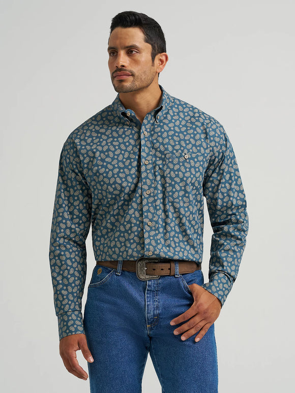 Wrangler Men's George Strait Long Sleeve Button Down Shirt - Mallard Paisley   112368236