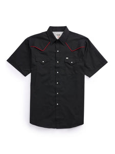 Ely Cattleman Pro Men's Short Sleeve Black Solid w/ Red Piping Vented Shirt   2024550-BK