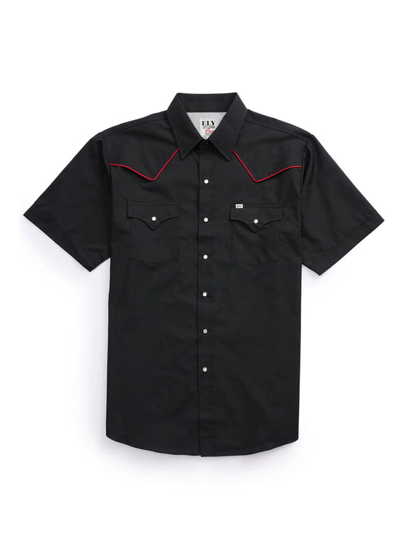Ely Cattleman Pro Men's Short Sleeve Black Solid w/ Red Piping Vented Shirt   2024550-BK