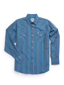 Ely Cattleman Men"s Long Sleeve Textured Stripe Snap Shirt - Navy   2029279-NV
