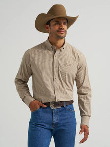 Wrangler Men's George Strait Long Sleeve Button Down Shirt - Olive Microcheck  112368228