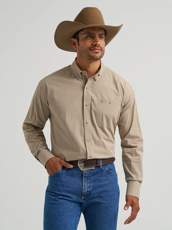 Wrangler Men's George Strait Long Sleeve Button Down Shirt - Olive Microcheck  112368228