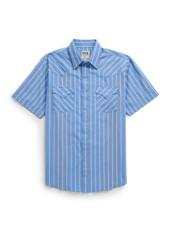 Ely Cattleman Men's Short Sleeve Americana Stripe Snap Shirt- Red & Blue   2026288-BL/2026288BLT/2026288RDT