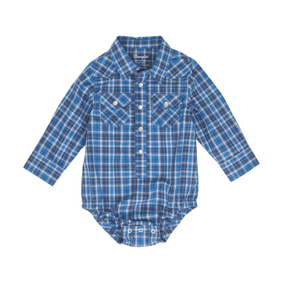 Wrangler Boys Blue Plaid Long Sleeve Bodysuit      112352754