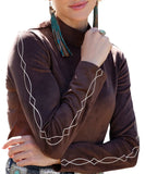 Cruel Denim Women's Brown Western Embroidery Faux Suede Top   CTK7549001