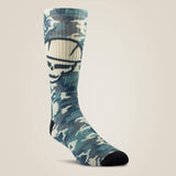 Ariat Men's Roughneck Graphic Crew Work Sock 2 Pair Multi Color Pack - Grey/Green