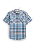 Ely Cattleman Men's Short Sleeve Plaid Snap Shirt- Melon & Navy  2026283-ME/2026283-NV