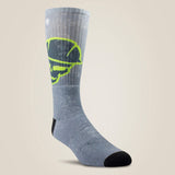 Ariat Men's Roughneck Graphic Crew Work Sock 2 Pair Multi Color Pack - Grey/Green