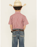Ely & Walker Boys Red Striped Short Sleeve Snap Western Shirt   1026288-RD