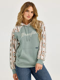 Wrangler Women's Logo Southwestern Yoke Pullover Hoodie - Green   112367330