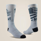 Ariat Men's Roughneck Patriot Graphic Crew Work Sock 2 Pair Pack - Orange 10042686