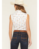 Ely & Walker Womens Floral Stripe Sleeveless Pearl Snap Western Shirt  325002-WH