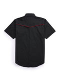 Ely Cattleman Pro Men's Short Sleeve Black Solid w/ Red Piping Vented Shirt   2024550-BK