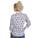 Roper Womens Long Sleeve Black & White Eyelet/Embroidered Shirt  03-050-0565-2092