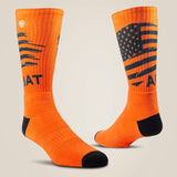 Ariat Men's Roughneck Patriot Graphic Crew Work Sock 2 Pair Pack - Orange 10042686