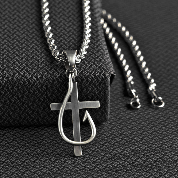 M&F Twister Cross and Fish Hook Necklace    32134