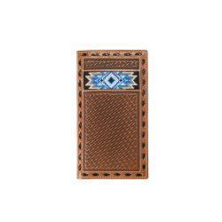 M&F Nocona 3D Men's Rodeo Wallet Blue Diamond Inlay Brown        D250009502