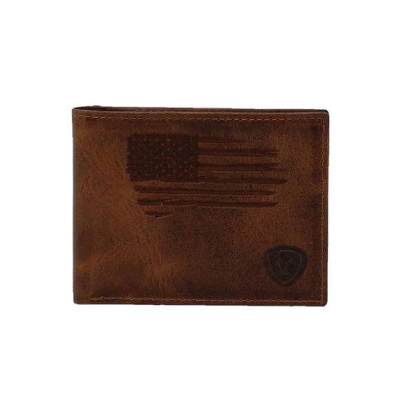 Ariat Men’s Brown Distressed USA Flag Bifold Wallet    A3545602