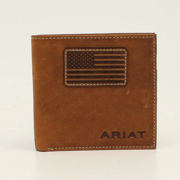 Ariat Mens Brown USA Flag Patch Bi-fold Wallet   A3548544