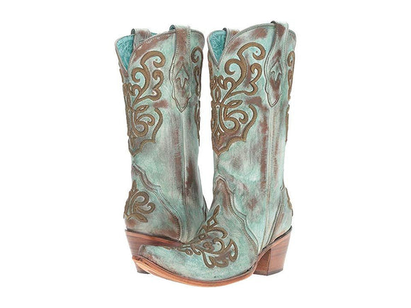 Corral  Womens Tan & Turquoise Cord Stitch Boots   C2990