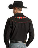 Ely Mens Long Sleeve Red Rose Embroidery Western Shirt   15203901-88R