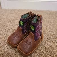 John Deere Johnny Poppers Girls Brown And Purple Crib Boots  JD0328