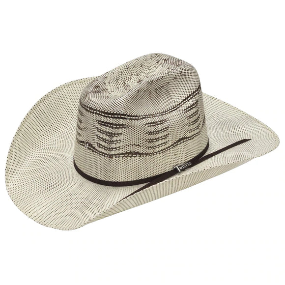 Twister Bangora Ivory and Brown Crossed Western Straw Hat    T71852