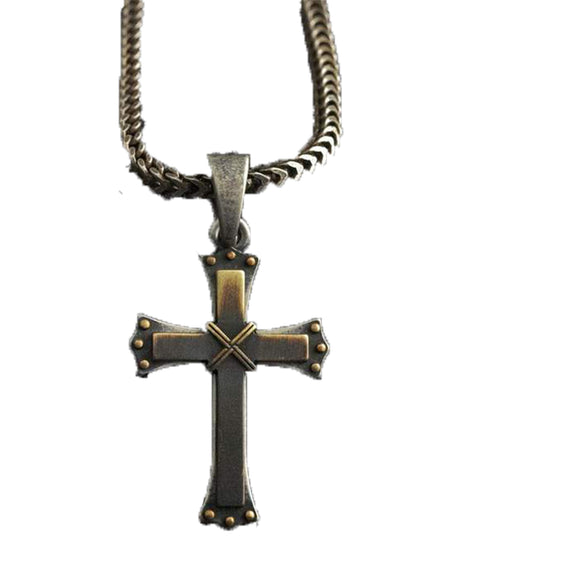 M&F Mens Twister Antique Silver Cross Necklace   32136