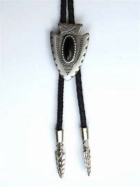 M&F Western Antique Silver & Black Stone Arrowhead Bolo Tie  22120