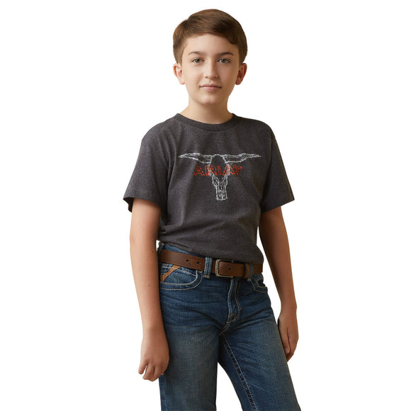 Ariat Boys Barbed Wire Steer Short Sleeve Tee  -  Charcoal Heather    10044750