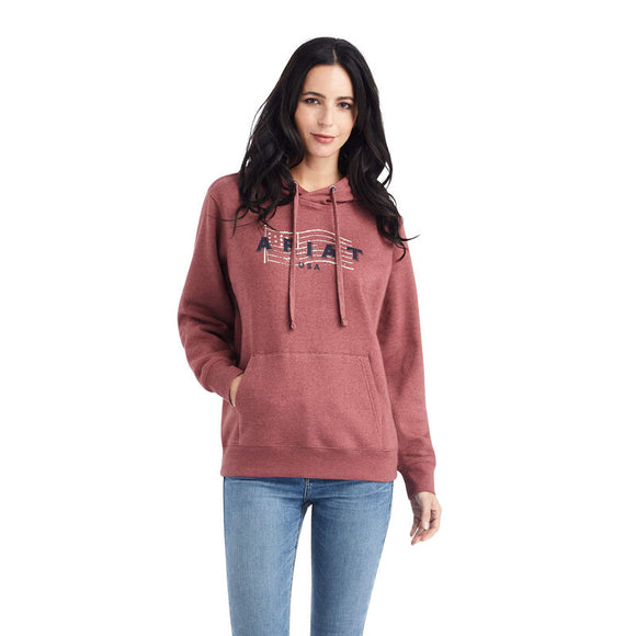 Ariat Womens REAL USA Chest Logo Hoodie - Sun-Dried Tomato Heather   10041637