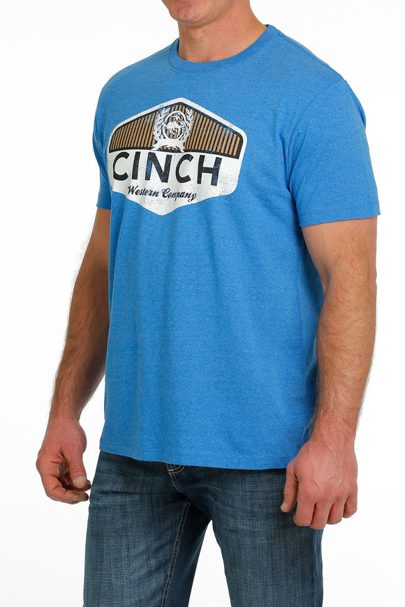 Cinch Mens Heather Blue - Black & White Logo Graphic T-Shirt  MTT1690556