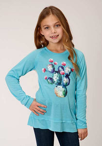 Roper Girls Turquoise Jersey Knit Tee Cactus   3-09-513-6116 BU