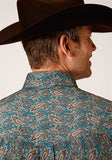 Roper Mens Amarillo L/S Vintage Teal Paisley Shirt    3-01-325-787 GR