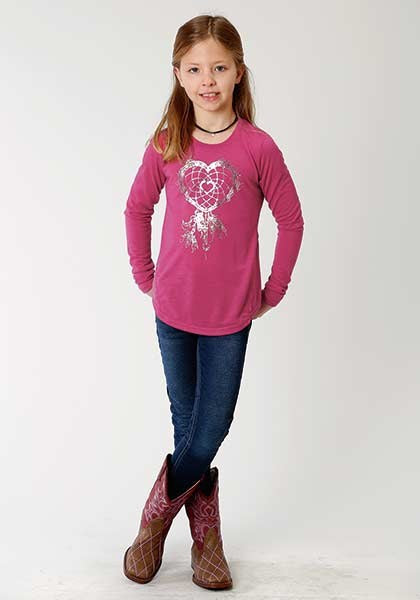 Roper Girls Heart Print Jersey Pink   309-513-179PI