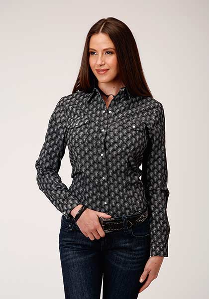 Roper Womens Black and Cream Paisley Long Sleeve Snap Shirt   1-50-019-720 BL