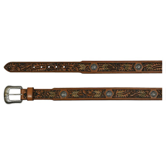 JP West Mens Tooled Belt With Rawhide Stitching    21993BE7