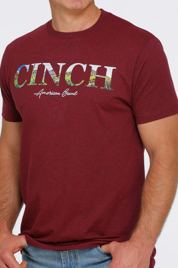 Cinch Mens Heather Burgundy Screenprint Tee    MTT1690483