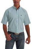 Cinch Mens Teal, Grey, and White Plaid Short Sleeve Shirt   MTW1111337