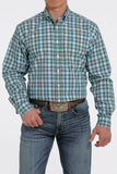 Cinch Mens Plaid Button-Down Western Shirt - Teal/Brown/White   MTW1105371