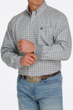 Cinch Mens Print Button-Down Western Shirt - Teal/Gray/White   MTW1105394