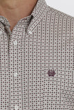 Cinch Mens Geomertic Button-Down Western Shirt - Khaki/Purple/White  MTW1105352