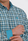 Cinch Mens Plaid Button-Down Western Shirt - Teal/Brown/White   MTW1105371