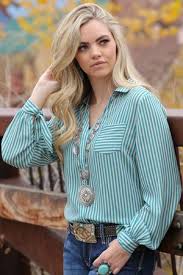 Cruel Womens Gray And Turquoise Stripe Blouse  CTW7178001 GRN