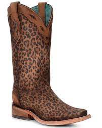 Corral Womens Sand Leopard Print Overlay SQ Toe Boots    C3788