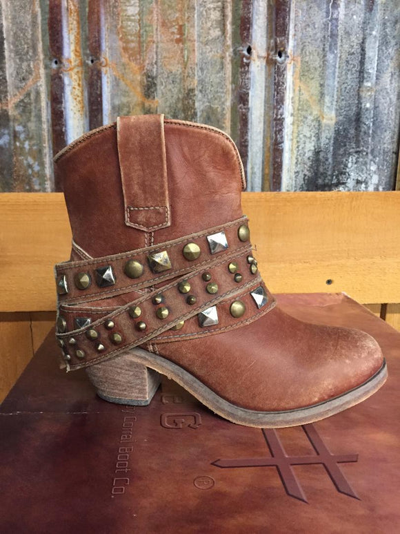 Circle G Womens Cognac Studded Strap Ankle Boots P5042