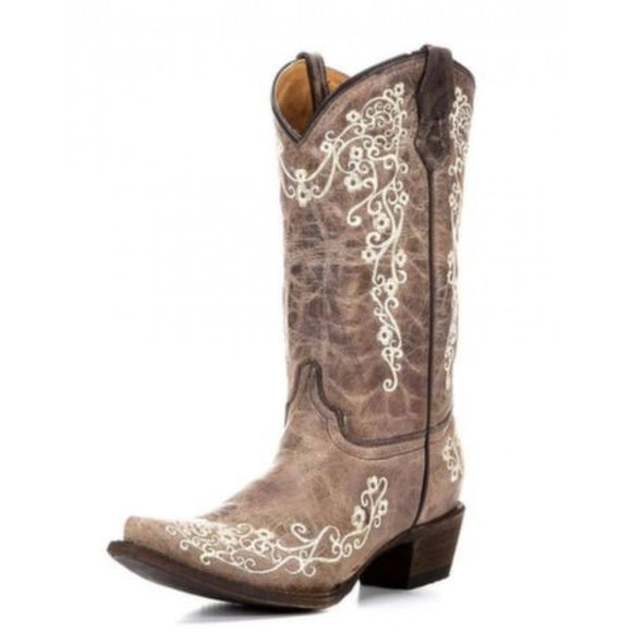 Corral Girls Youth Brown Bone Embroidery Boots A2773