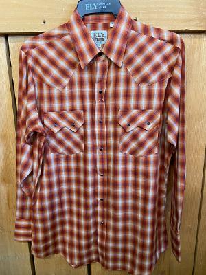 Ely Mens Rust Plaid Long Sleeve Snap Shirt    152029111-99
